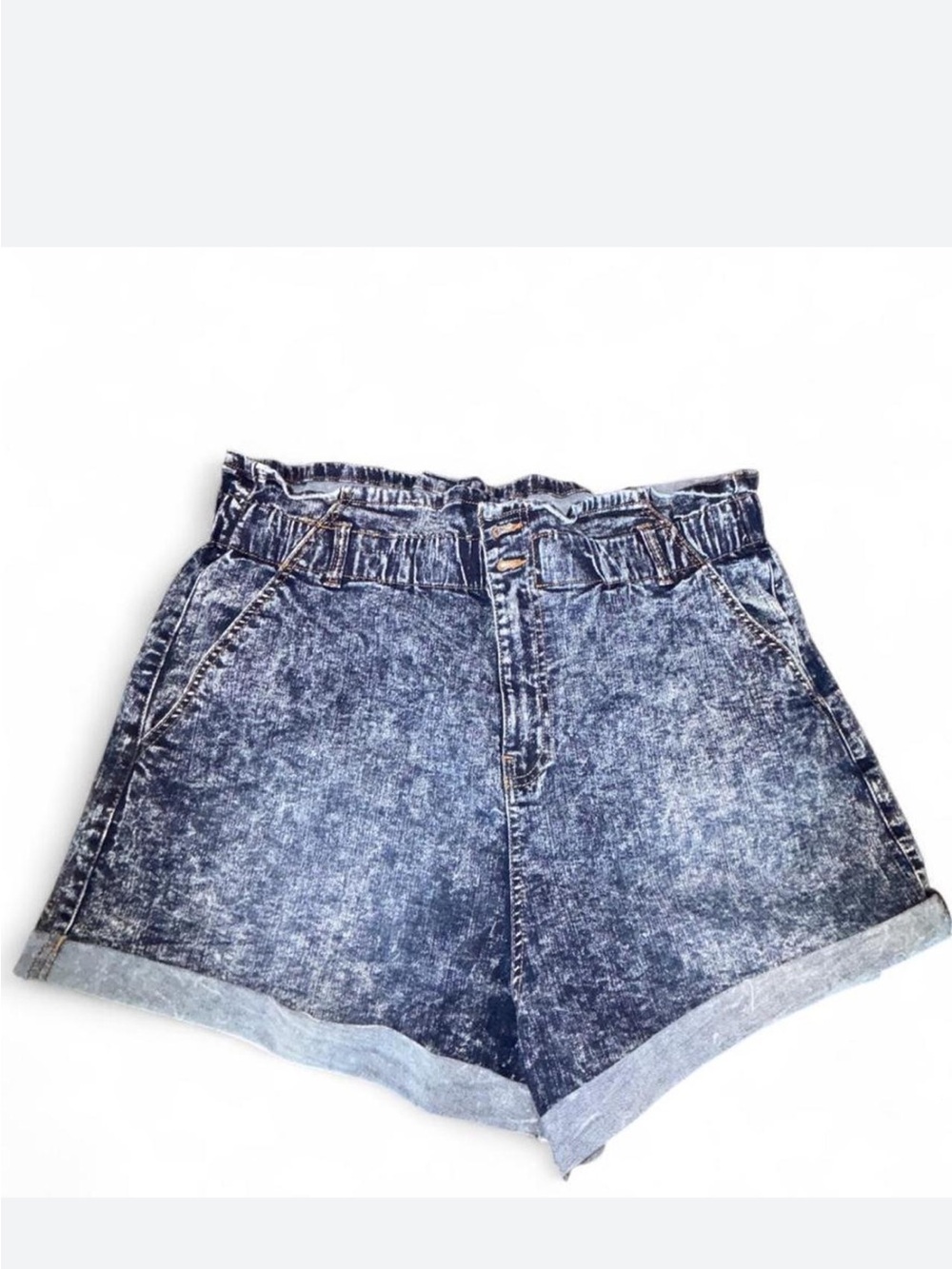 BONGO Acid Wash Blue Paperbag Waist Denim Shorts
